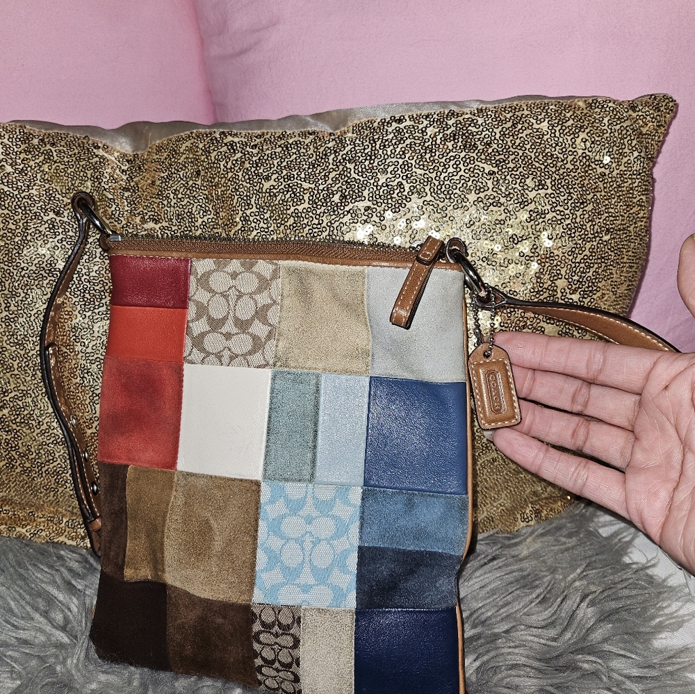 Coach Patchwork Crossbody Bag - Red, Blue, Brown, Cream - Picture 2 of 6